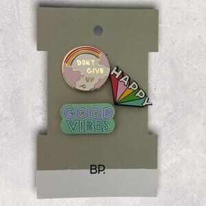 NWT Nordstrom BP Happy‎ Pins Set of Three Positive Vibes Rainbow New With Tags
